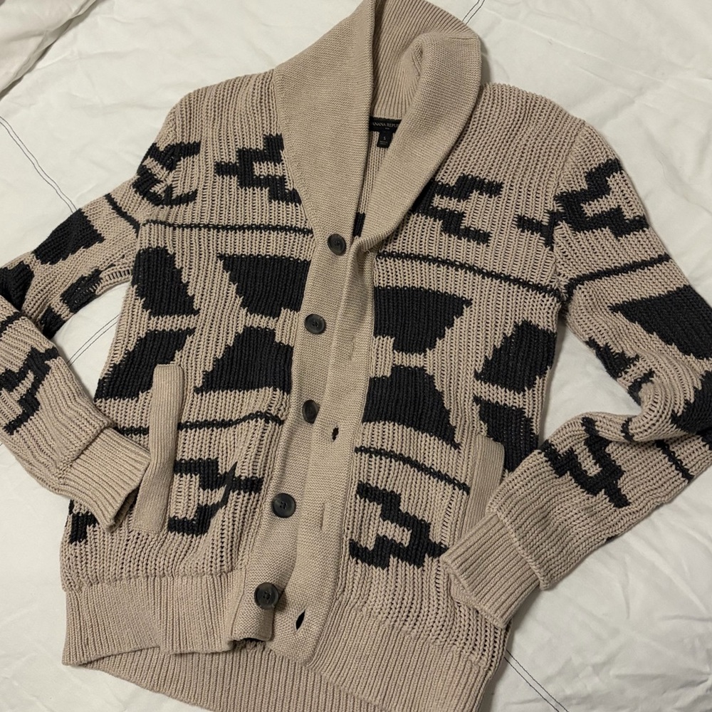 Banana Republic Beige and Black Cardigan Sweater